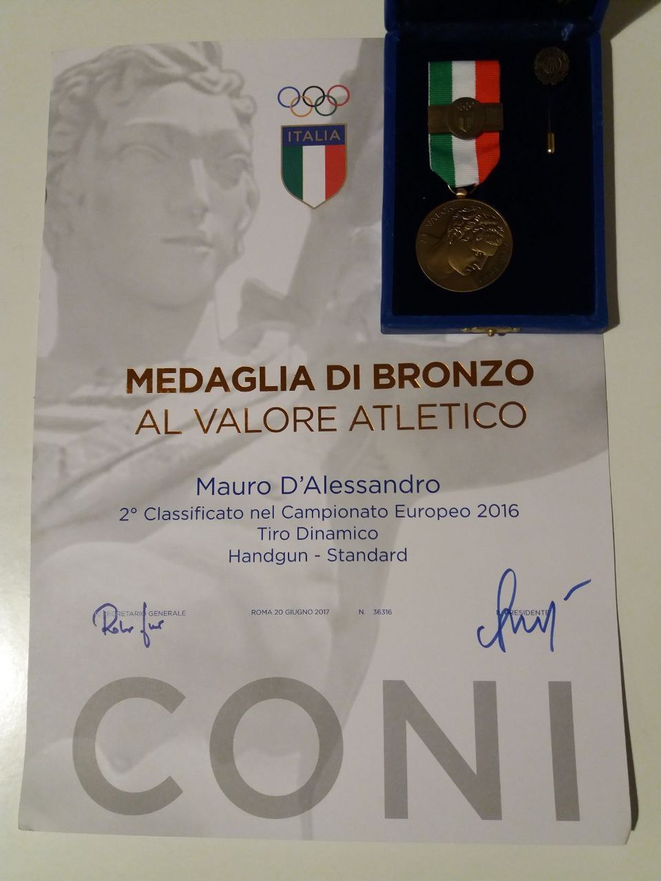 Mauro D'Alessandro attestato CONI